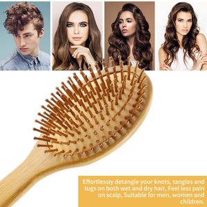 カスタムロゴ竹毛ブラシセットデタングリングヘアブラシマッサージヘアコームサロンツール女性用厚手薄いカーリーストレートドライ