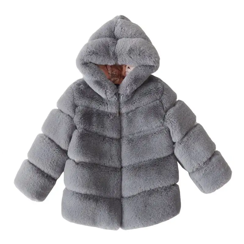 Abrigo grueso de piel sintética para niños, chaqueta cálida lisa con capucha a la moda, para invierno, venta al por mayor