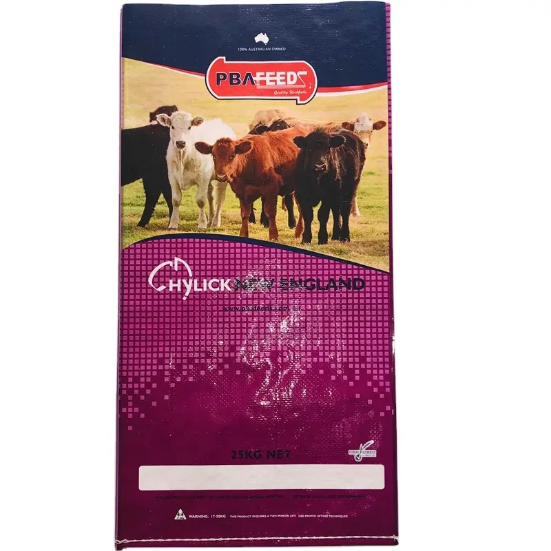 Venta al por mayor 25kg PP bolsas tejidas para caballo heno pellets alimentación animal embalaje BOPP saco de plástico laminado