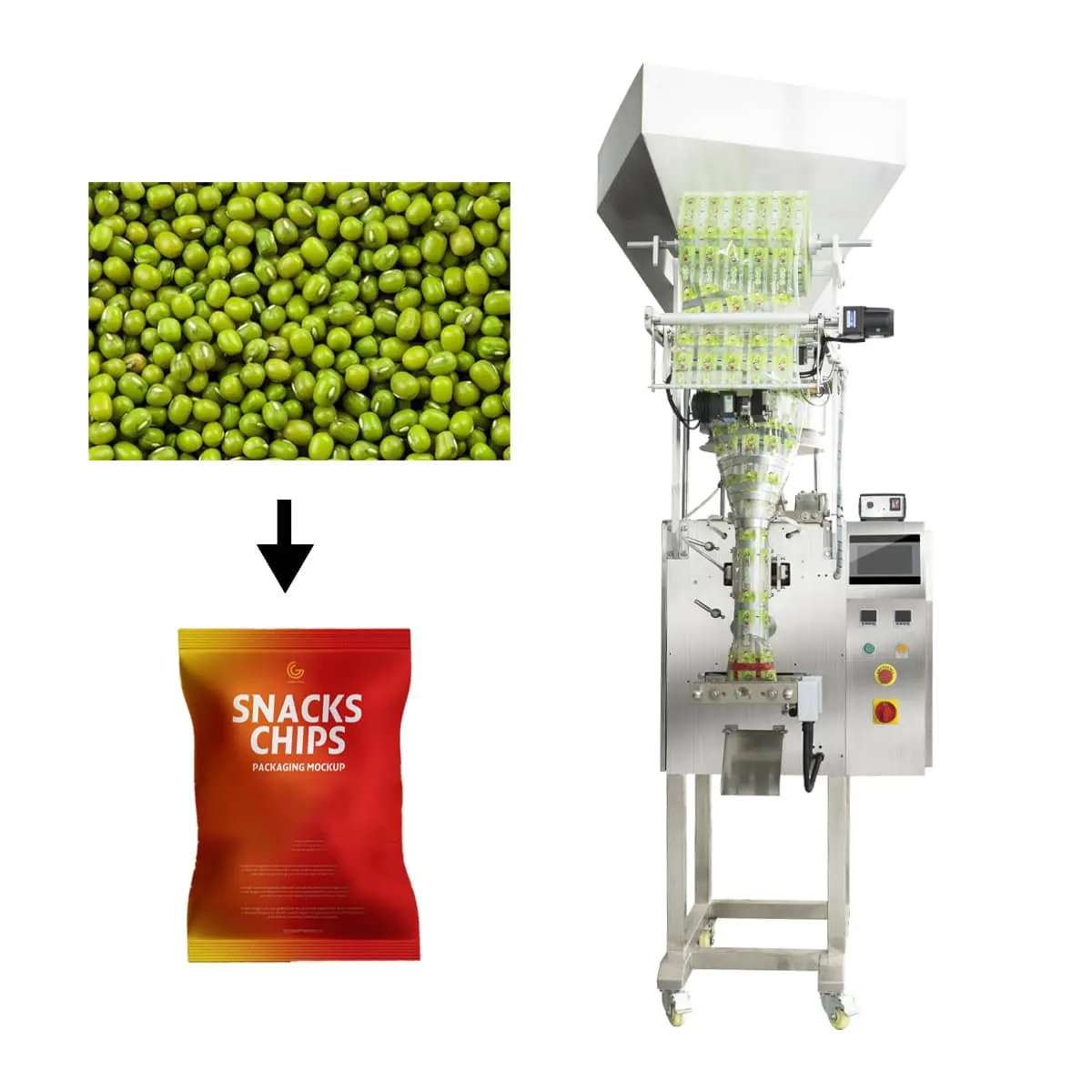 Automatisch Premium Biologische Mungbonen Verpakking Met Een Gewicht Van Snoep Gezouten Noten Snacks Voedselzakje Verpakkingsmachine Voor Korrels