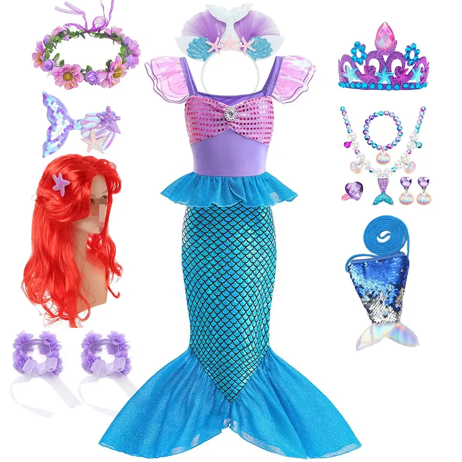 Sirena vestido de fiesta de cumpleaños verano niña sirena disfraz carnaval Anime Cosplay trajes 2-10 AÑOS NIÑOS fantasía disfraz vestido de Graduación