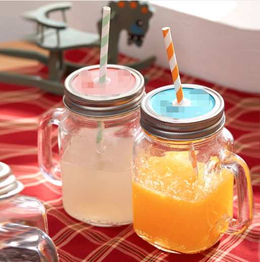 With custom printing and stainless steel straw 16oz glass mason jar