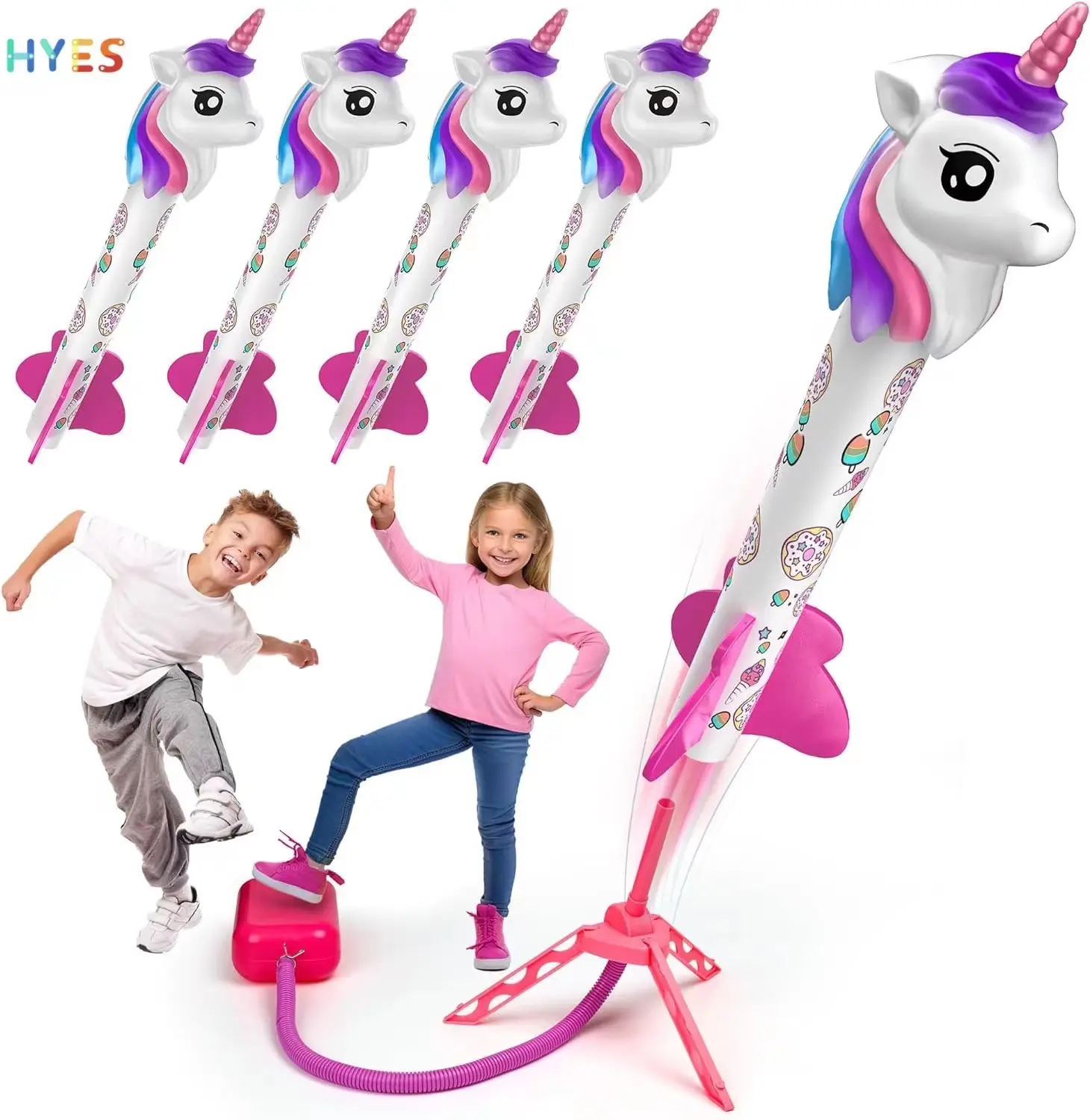 Huiye sıcak satış Unicorn roket başlatıcısı oyuncak açık oynarken yaz oyuncak hediye güvenlik plastik Stomp roket başlatıcısı çocuk oyuncakları