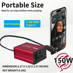 Inversor de coche portátil de 150W, adaptador de corriente de viaje compacto con cargador USB tipo C DC 12V a 110V AC para dispositivos de salida AC110V - Product Image 6