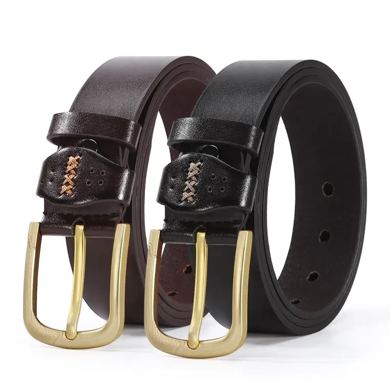 Cinturón de cuero de alta calidad para hombre, correa de diseñador, hebilla de pin vintage de moda para Vaqueros, productos de tienda