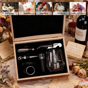 Rượu mở chai rượu vang Stopper phụ kiện và 14oz uống rượu vang đỏ stemless kính trong hộp quà tặng bằng gỗ cho đám cưới đính hôn - Product Image 5