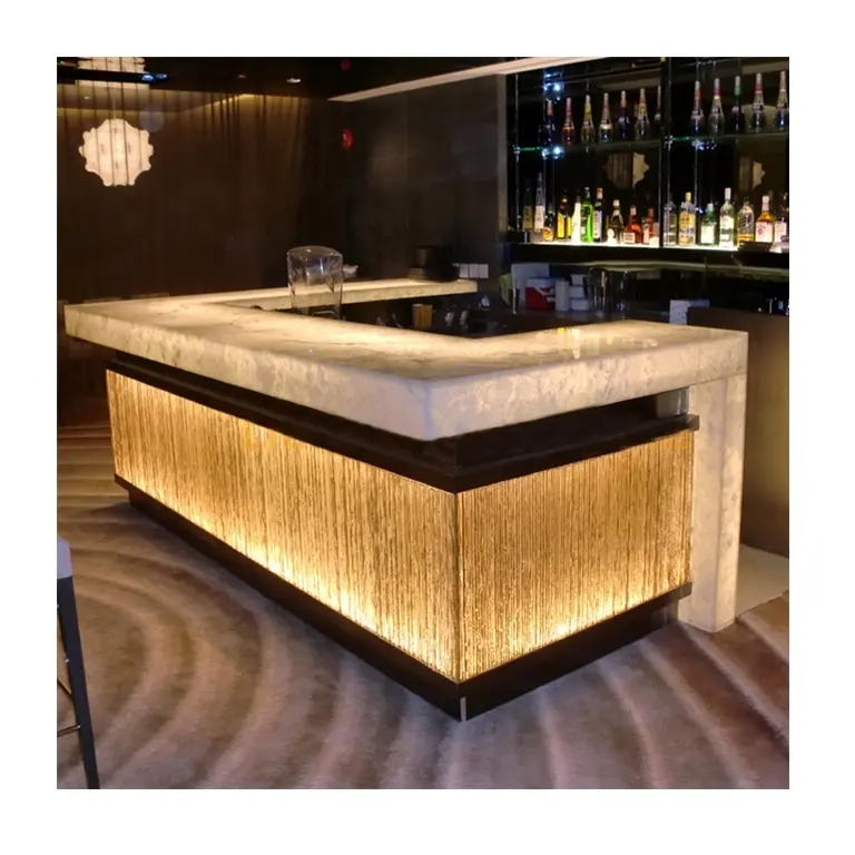 Taille personnalisée Acrylique Solide Surface Restaurant Discothèque Bar À Vin Illuminé Led Bar Comptoir Conception