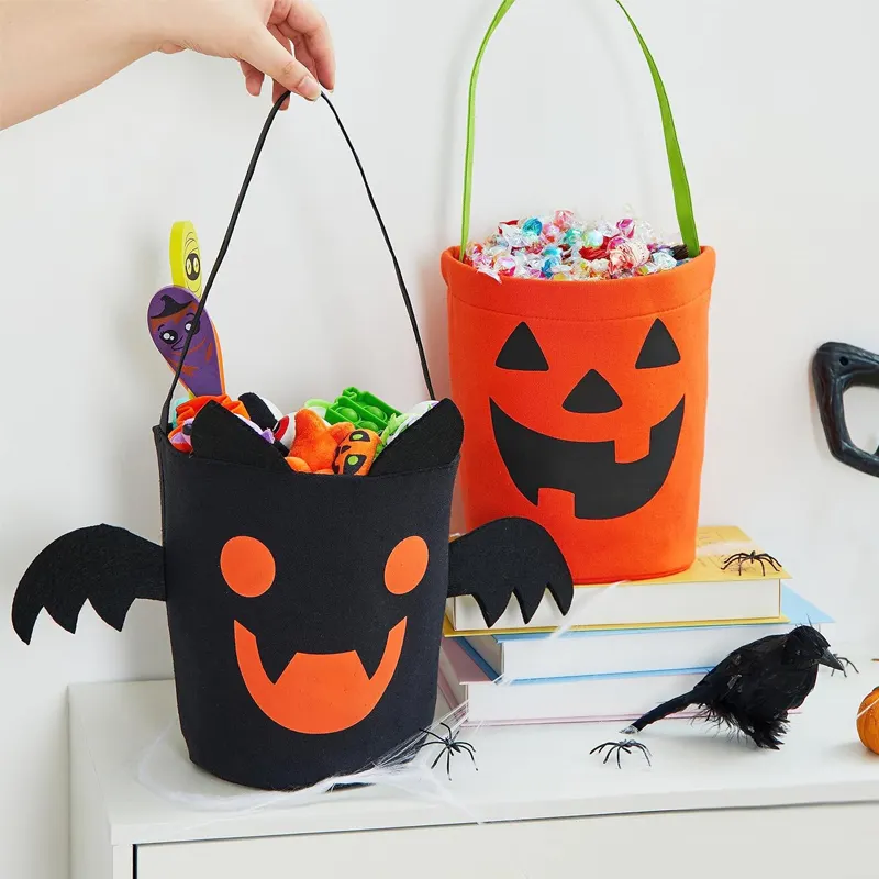 2 pcs Halloween Trick Or Treat Bags Custom Pattern High Quality Reusable Folded Cute Felt Storage Basket
