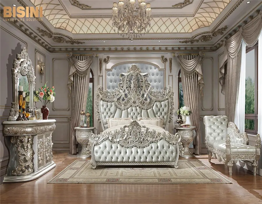 Königliche Klassischen Holz Teak Schlafzimmer Möbel Französisch Master Zimmer Carving Möbel