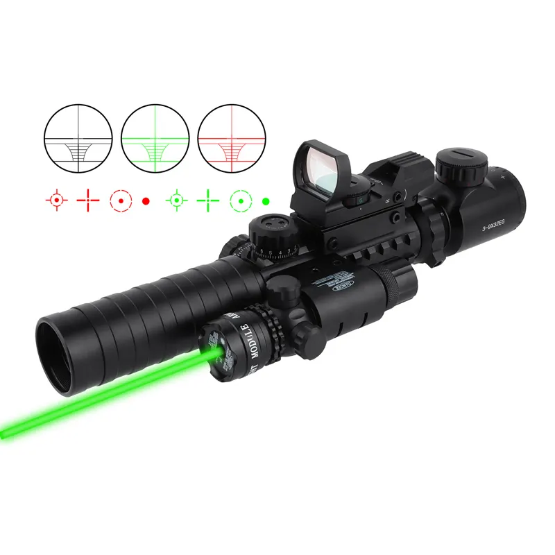 4-trong-1 phạm vi 3-9x32 Combo chức năng Rangefinder phạm vi chiến thuật Red Green Dot reticles Sight Laser Sight