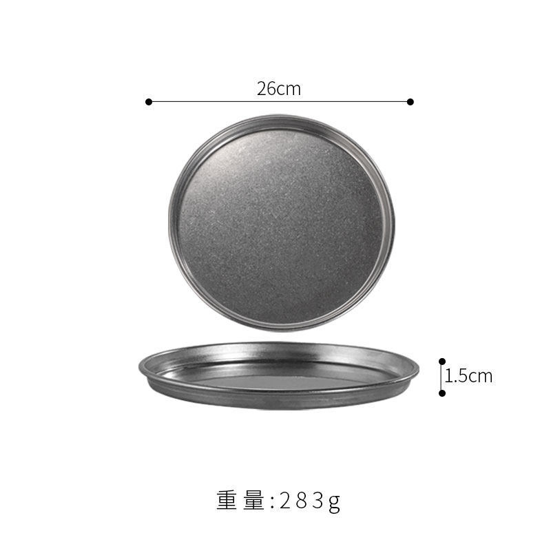 26cm flat-bottomed round shallow plate (vintage distressed finish)