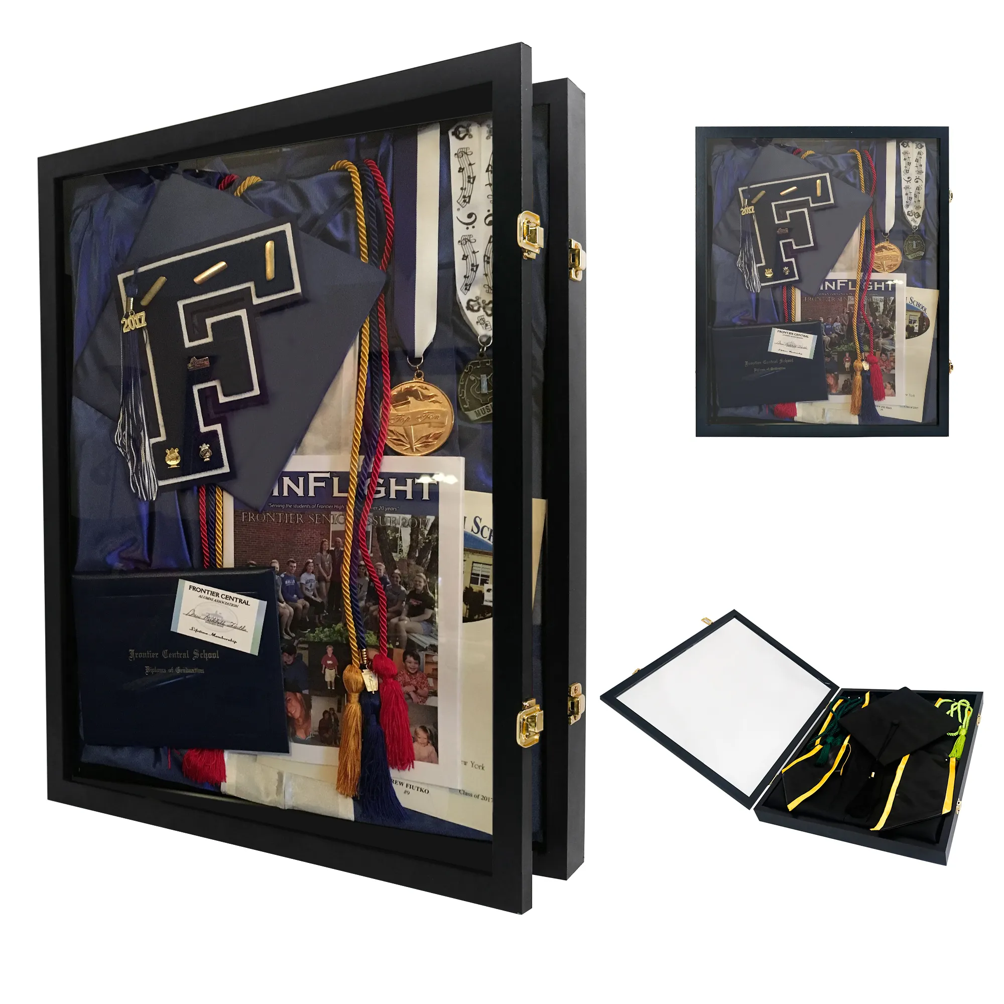 Большая черная рамка для Выпускной теневой коробки с кисточкой, колпачок для фотосъемки, деревянная витрина с замками