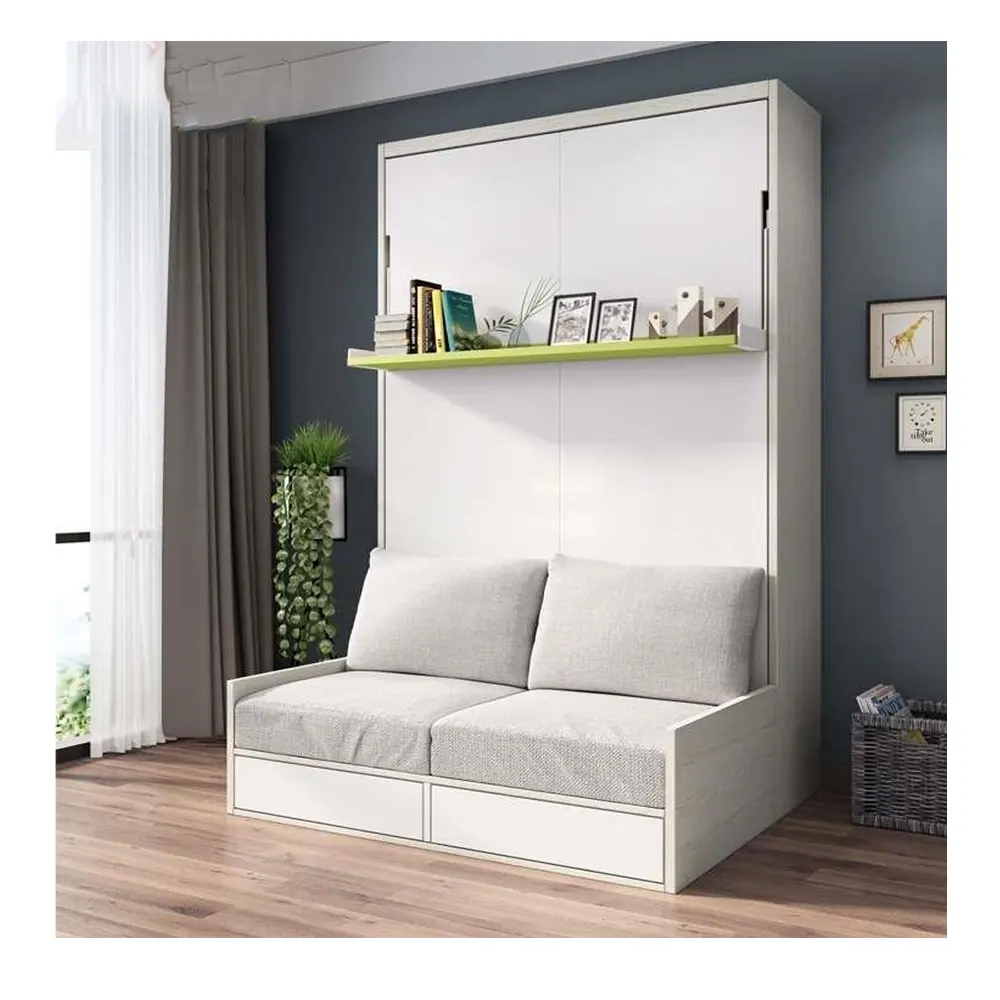 Precio de fábrica Personalizado Ahorro de espacio Muebles para el hogar Cama de pared de madera simple Cama Murphy plegable con sofá