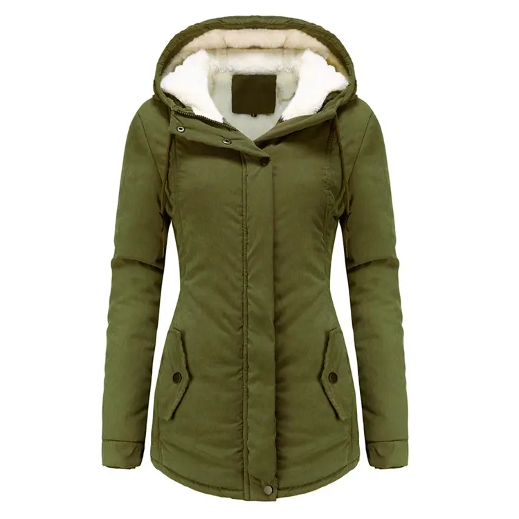 Nuovo cappotto lungo invernale personalizzato 2024 da donna trapuntato con maglione caldo di stoffa spessa giacca con cappuccio per esterni