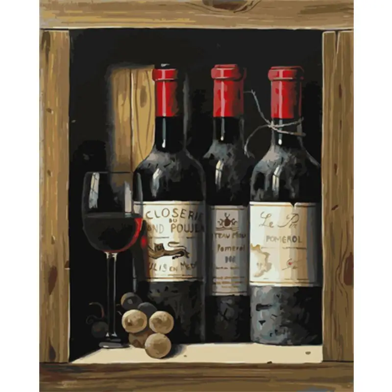 Tự làm Acrylic bức tranh bằng số rượu vang đỏ với sẵn sàng khung bán buôn vẫn còn sống tùy chỉnh Vải vẽ kích thước lớn Bộ dụng cụ
