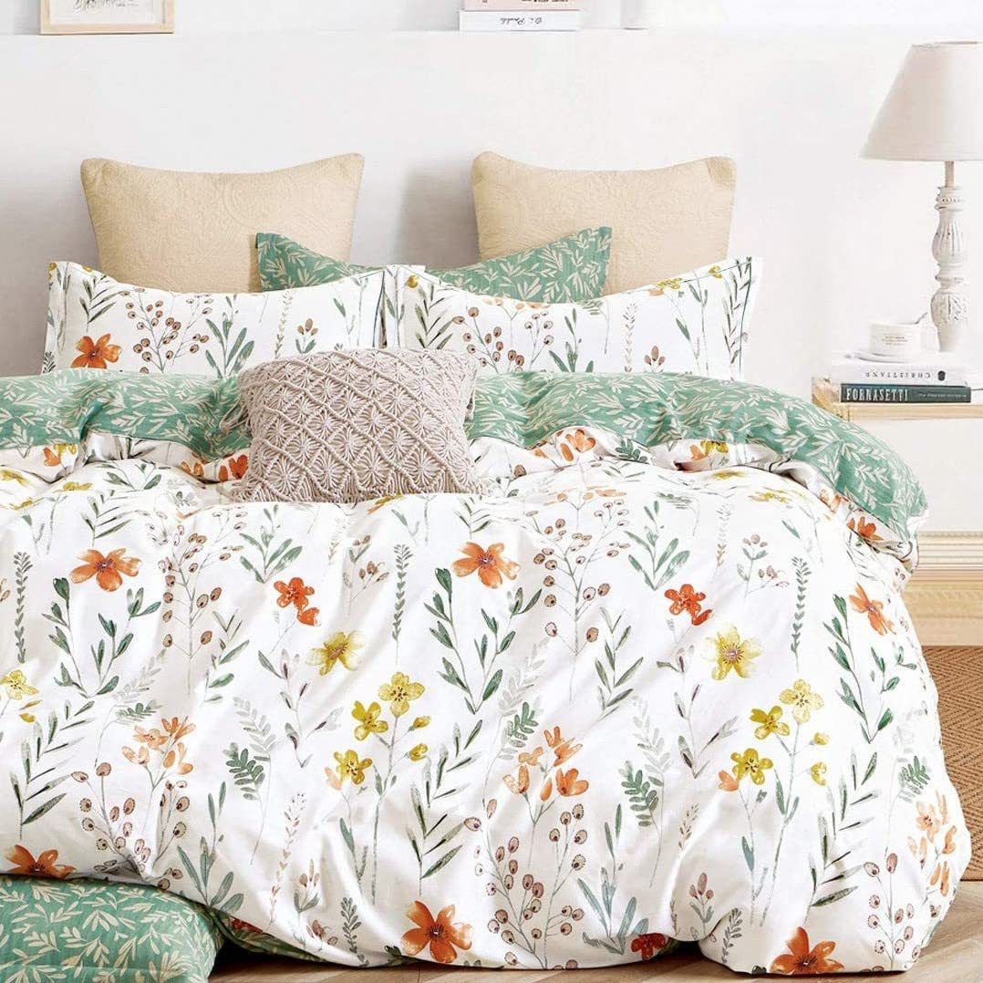 Yellow Flowers & Green Botanical Pattern Printed on White