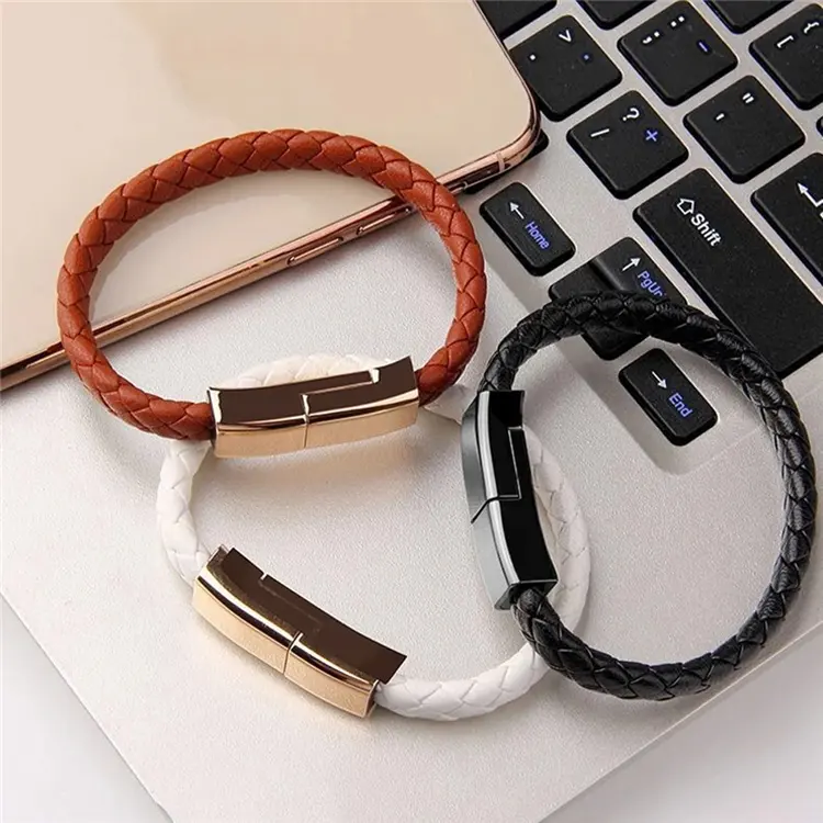 Wholesale Custom Bracelets Phone Cable Charging Charger USB Leather Bracelet Cables