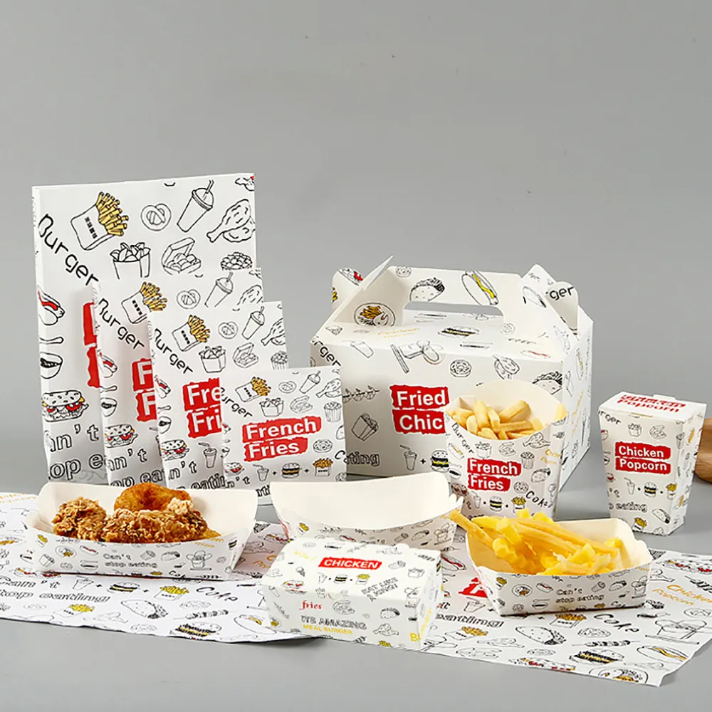 Özel Kraft kağıdı torba aperatifler pişirme yağlı paket patates kızartması Hamburger kutusu gıda paket ambalaj