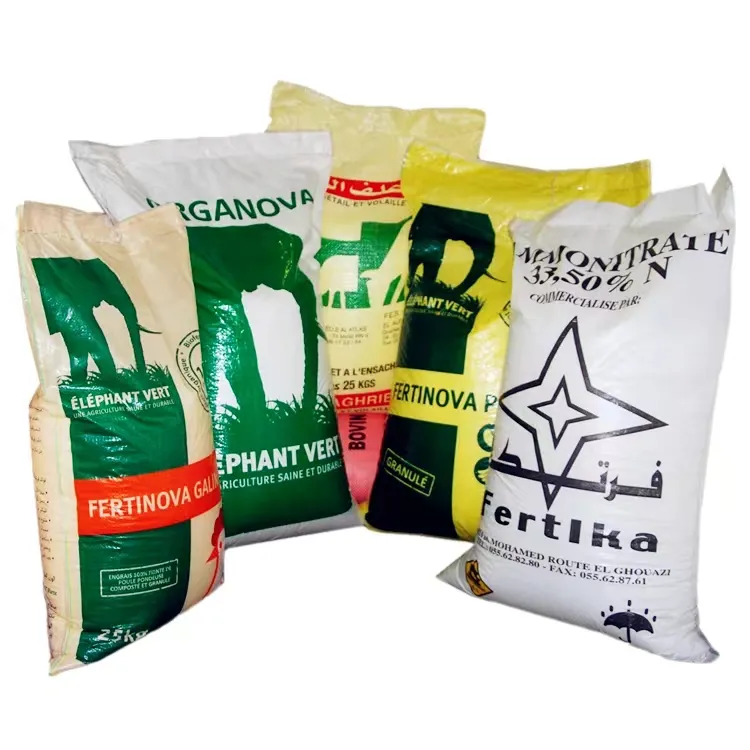 Özelleştirilmiş baskı 100kg 50kg 25kg plastik pirinç un besleme gübre BOPP PP dokuma çanta