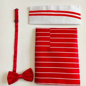 शास्त्रीय 1990 की वेटर पोशाक सेट एप्रोन हैट बोटी होटल रेस्तरां बार लाल और सफेद धारीदार एप्रन - Product Image 3