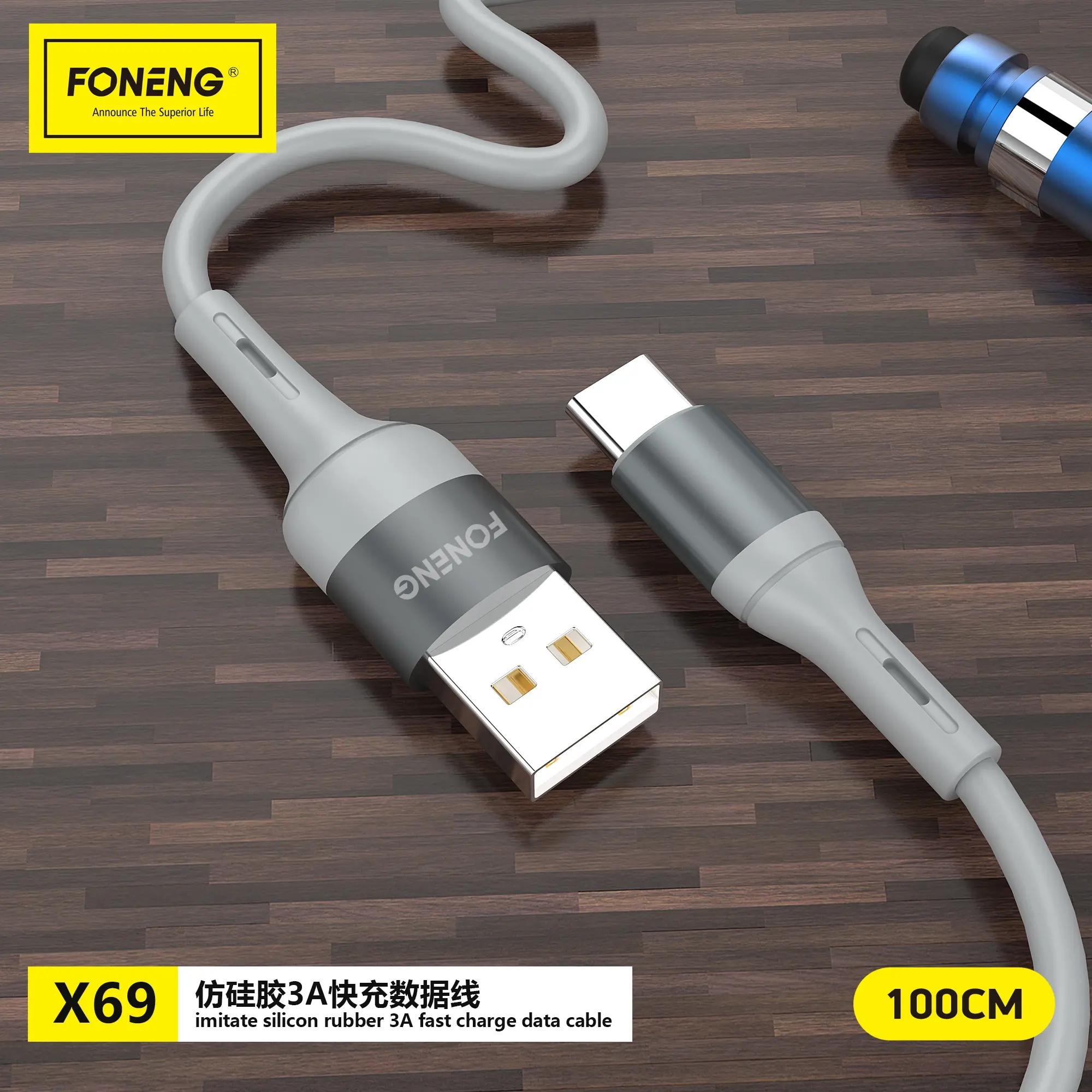 FONENG sıcak satış X69 taklit silikon metal 3A sıvı antifriz veri kablosu