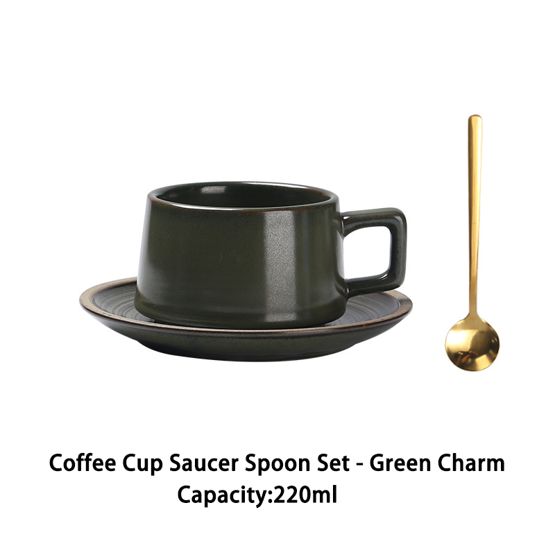 Coffee Cup Saucer Spoon Set - Green Charm