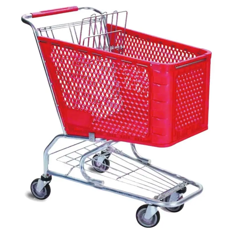新しいスタイルの安いカート赤いプラスチック製のショッピングカートスーパーマーケットトロリー