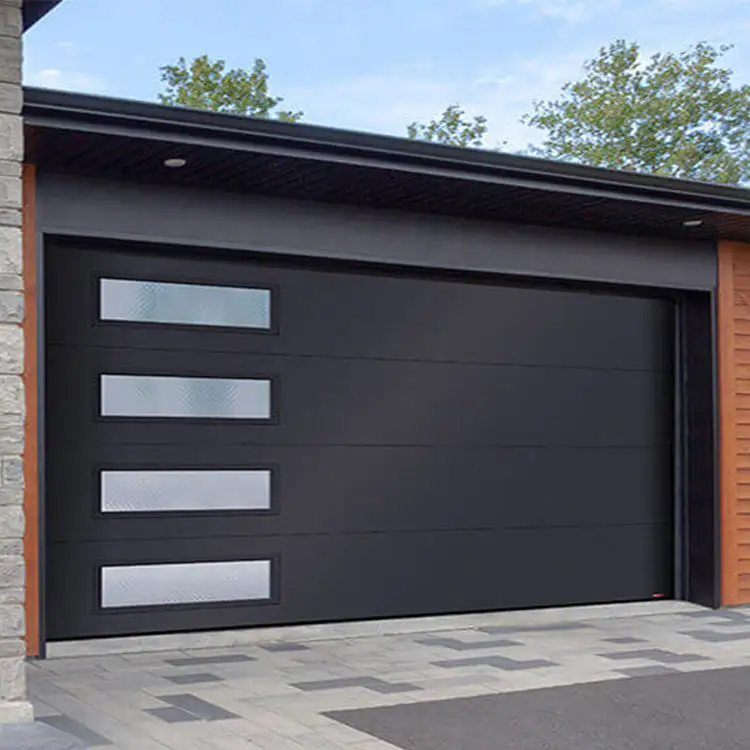 Puertas de garaje eléctricas para casa, puertas enrollables de vidrio de acero inoxidable minimalistas de aleación de aluminio automáticas inteligentes