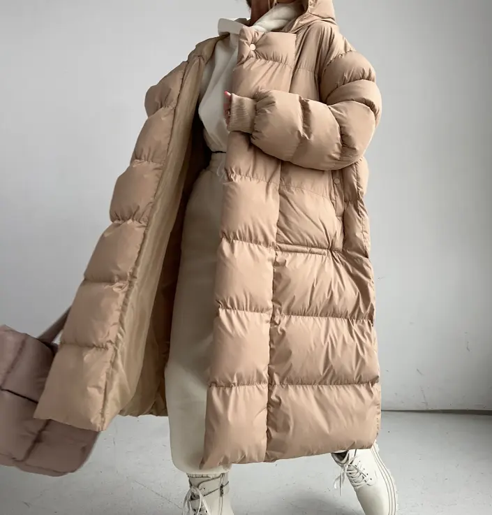 2023 длинное зимнее женское пальто с подкладкой из полиэстера, верхняя одежда с капюшоном, пухлые куртки для женщин