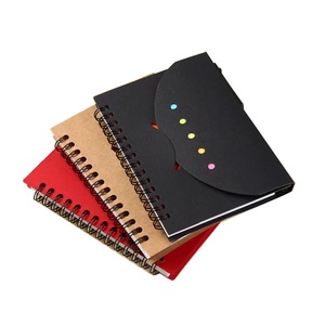 Cuaderno en espiral A5 ecológico con logotipo personalizado, cubierta de Kraft plegable, Bloc de notas adhesivo con bolígrafo, libro pequeño de promoción