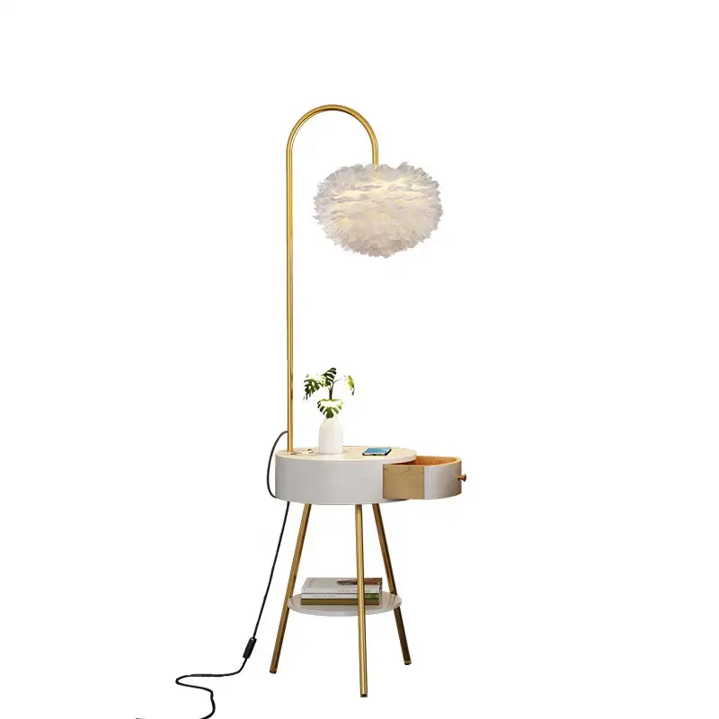 Plume de table Double couche lampe verticale lampadaire Premium nordique en bois salon plume chambre Table de chevet fille LED 60