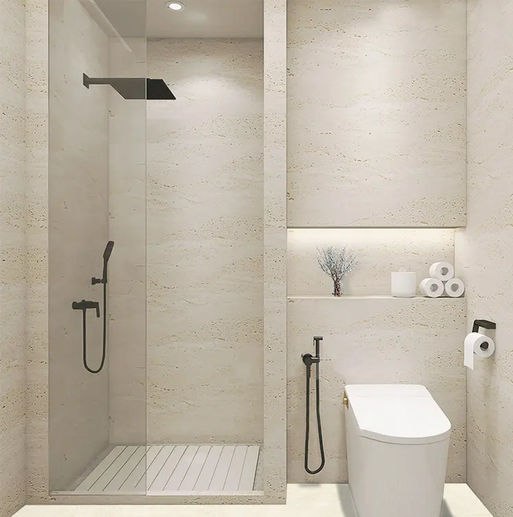 Carrelage de sol en porcelaine aspect travertin 1200x600 Carrelage de salle de bain intérieur en travertin en céramique