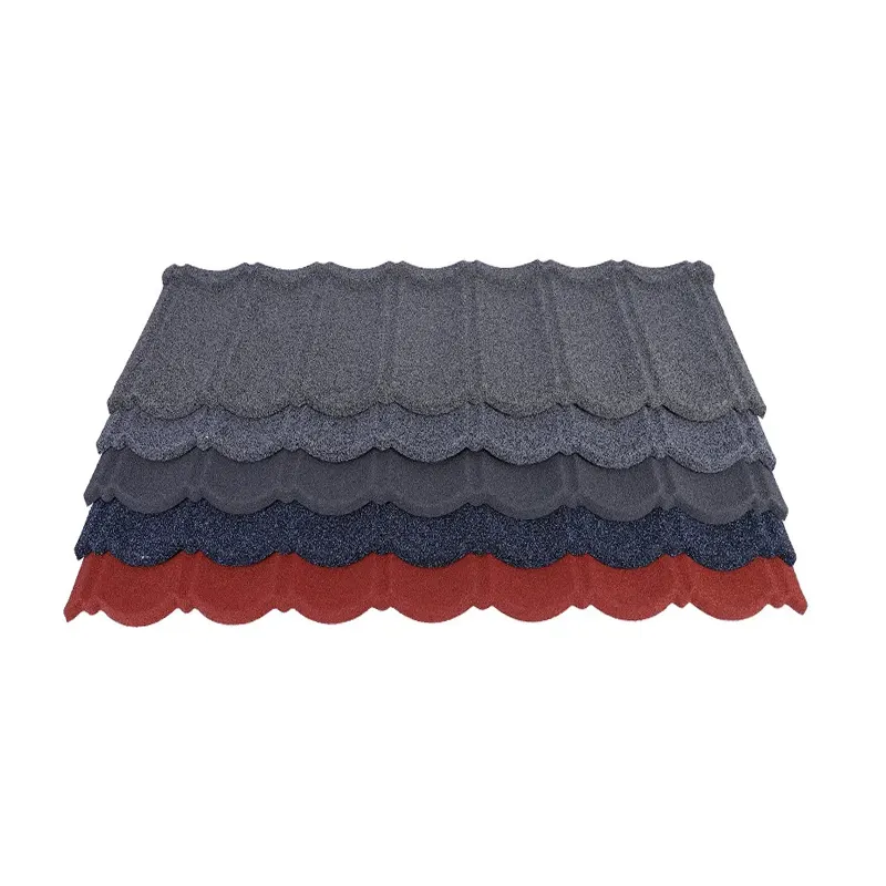 Feuilles de toiture en acier inoxydable revêtues de pierre Tuile de toit revêtue de pierre colorée 0.4mm Prix au Kenya Afrique du Sud