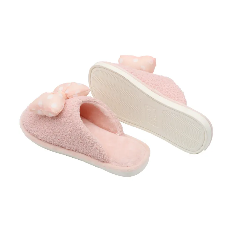 Fashional सर्दियों घर कपास जूते लड़कियों के लिए आलीशान गर्म इनडोर चप्पल बच्चे रिबन आरामदायक लवली फर जूता