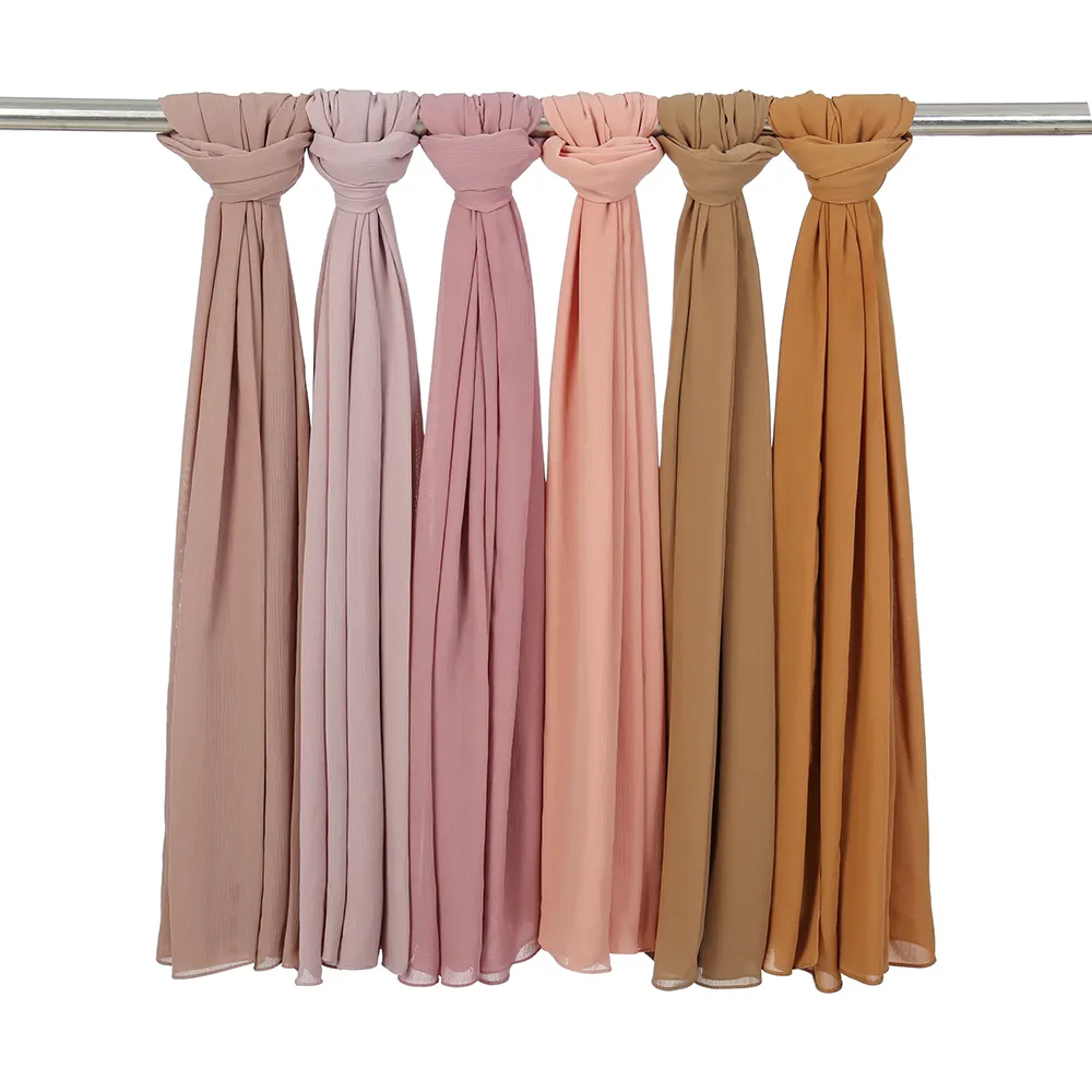 Novo Estilo Mulheres Muçulmanas Crinkle Cachecol Cor Sólida Rugas Hijab Moda Verão Chiffon Xaile