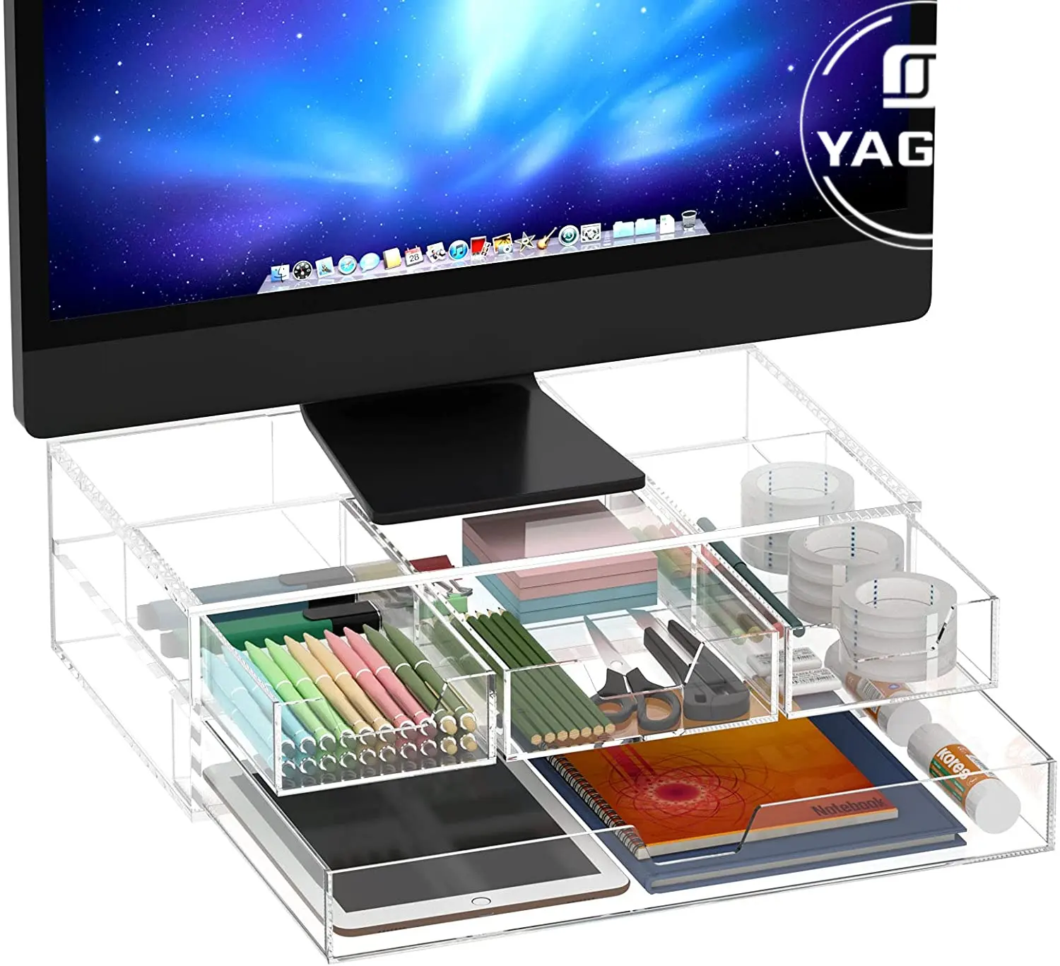 Acrylic Monitor Stand Clear Computer Monitor Stand for Laptop Notebook Desk Drawer Organizer for Office Supplies