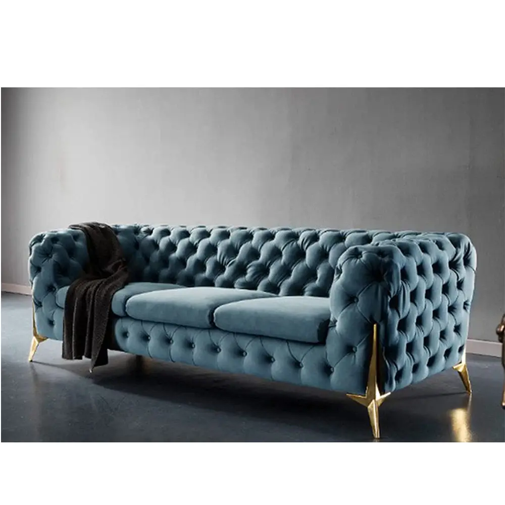 Phòng khách hiện đại ghế sofa cắt sofa nút chần nhung đồ nội thất thanh lịch màu xanh phòng khách sofa