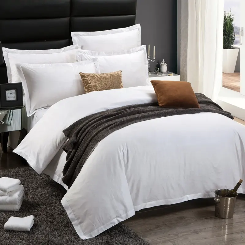 Perlengkapan Hotel 100% Bahan Katun Putih Polos Single Twin Bed Linen Hotel Set Tempat Tidur