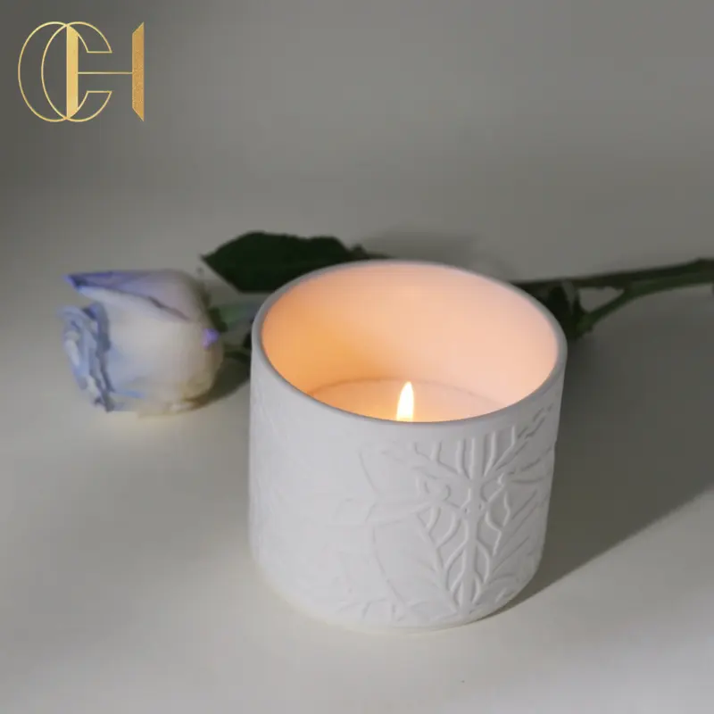 C & H nórdico estilo Simple elegante vaso contenedor de velas al por mayor mecha de madera recipientes de velas de cerámica