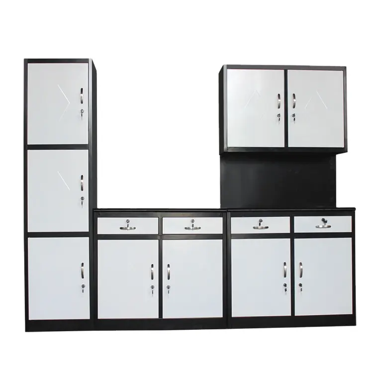 Muebles de cocina modernos de altura completa Gabinete de combinación de metal Gabinete de almacenamiento de cocina grueso