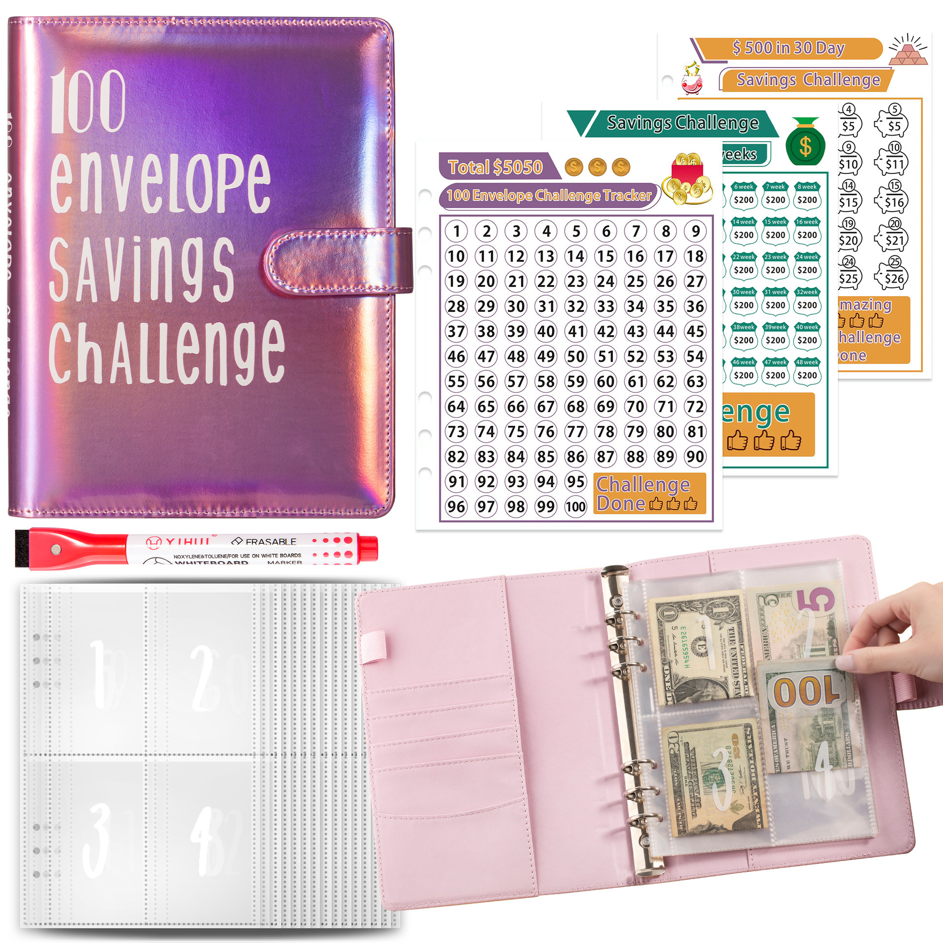 Classeur holographique A5 rose