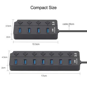 Hub USB 3,0 para ordenador PC de alta velocidad 4/7 Puerto USB 3,0 Hub Splitter con interruptor de encendido/apagado Multi para PC portátil en Stock