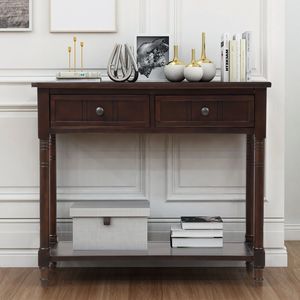 DB TREXM lüks konsol masa Espresso giriş veya Villa için iki aynalı çekmeceli ve alt raflı geleneksel tasarım - Product Image 2