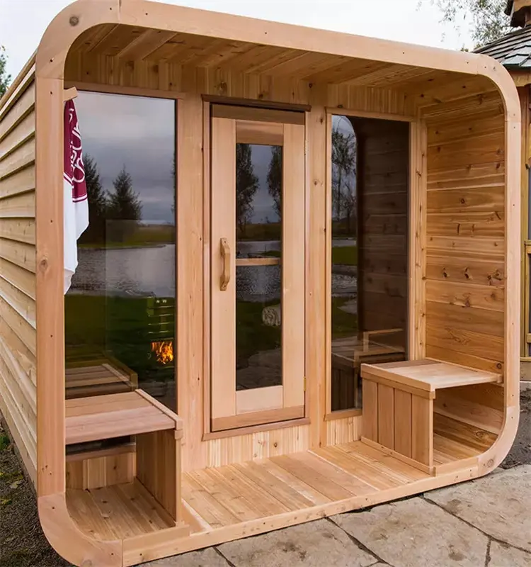 Nouveau design cube de cèdre rouge canadien sauna extérieur salle de sauna traditionnel sauna au bois
