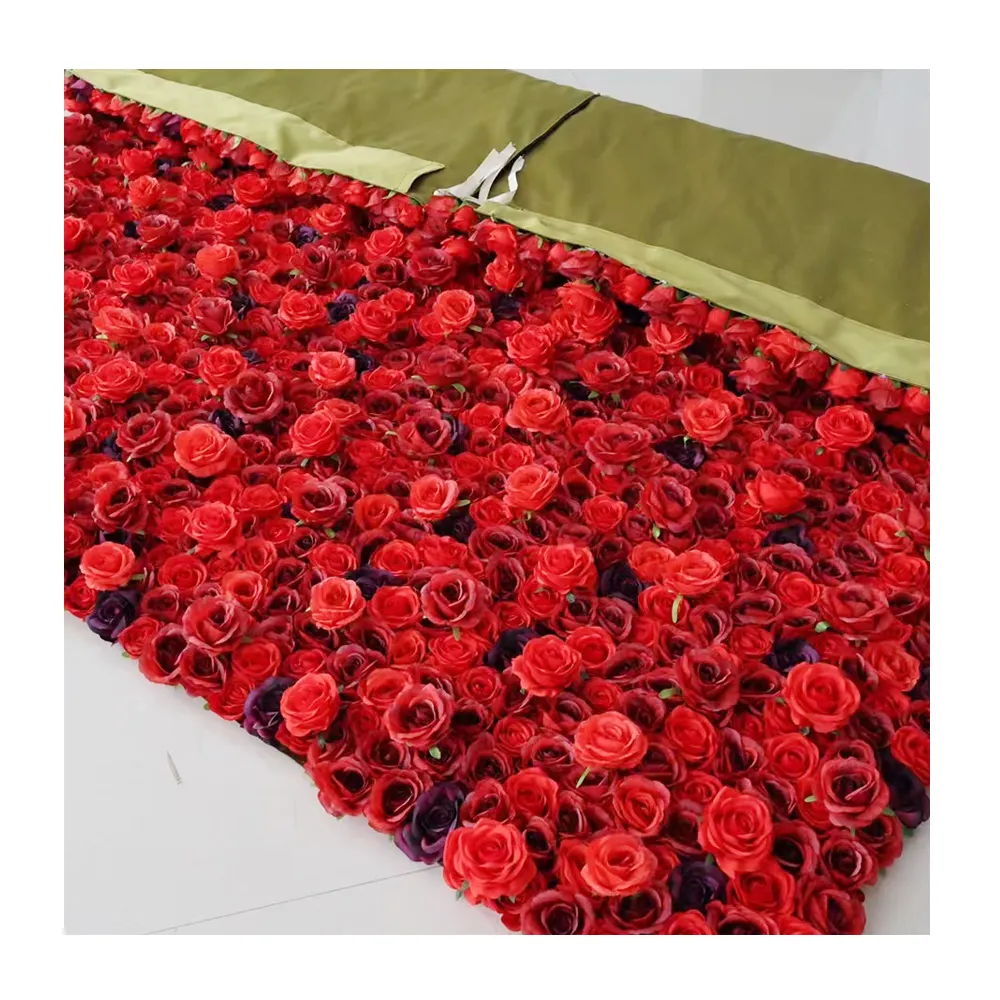 3d Bruiloft Zijde Roos Hortensia Bloemen Rood Bordeauxrood Kunstbloemen Muur Doek Rood Roll Up Bloem Muur Voor Trouwzaal Decor