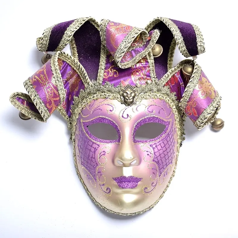 Mascarilla Vintage de cara completa, máscara veneciana morada de lujo con brillo, Mardi Gras, disfraz de carnaval, fiesta