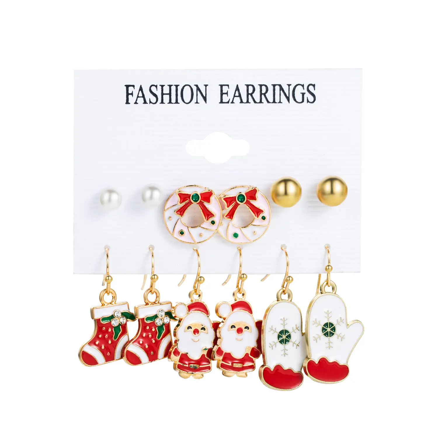 Christmas earrings set 6 sets of Santa Claus Snowman Christmas tree earrings for promotion manufacturer