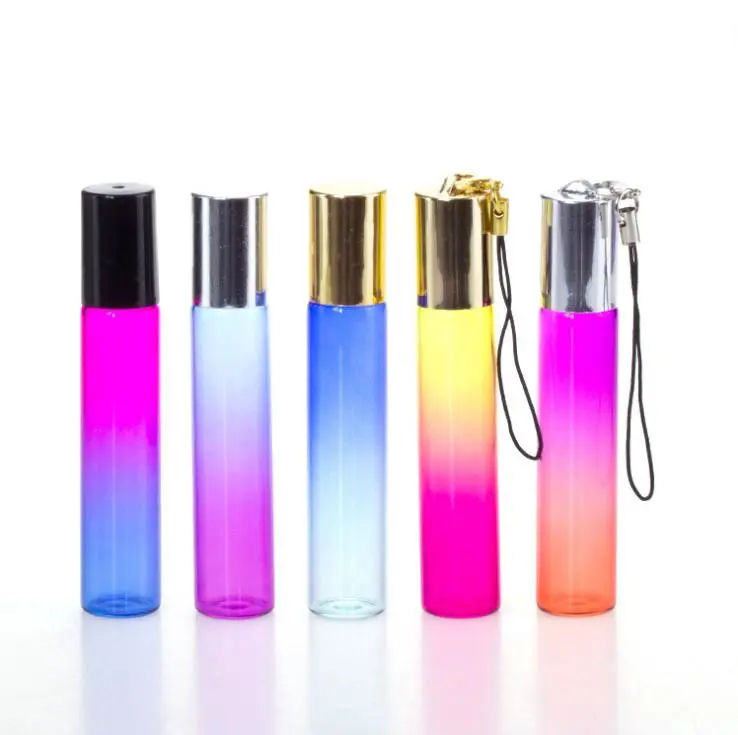 10ml ombre roll on garrafa Pingente de vidro com corrente chave cap para óleo essencial/perfume