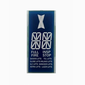 Pantalla LCD de elevador, 16 segmentos, STN, azul negativo, transmisiva, amplia temperatura, retroiluminación LED blanca, estática, 5V - Product Image 1