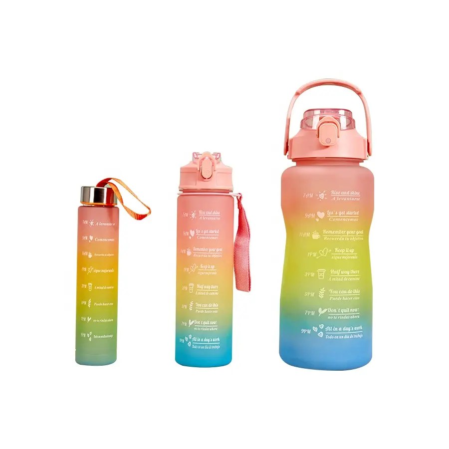 Lot de bouteilles d'eau motivantes 3 en 1 pour voyage de sport 64 oz demi-gallon Botella De Agua Motivacional